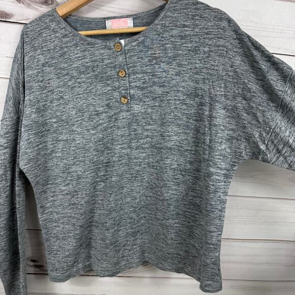 C + D + M Gray 1/4 Button Down Gray Basic Long Sleeve Size M Womens - Picture 3 of 7
